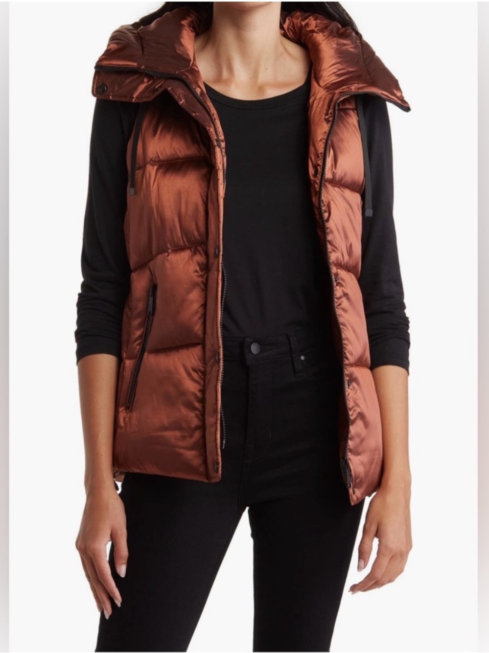 Sam Edelman copper metallic hooded puffer vest size small